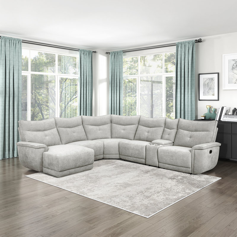 Canapé modulaire inclinable en tissu texturé 6 pièces 118,5 po Achernar, Mélange de polyester gris clair, Orienté à droite