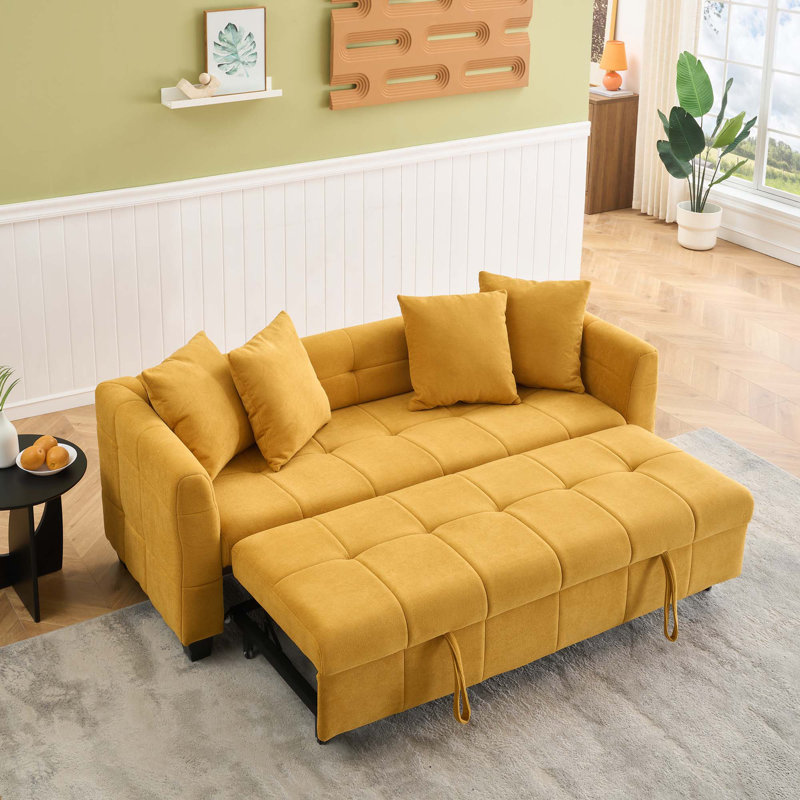 Canapé pliable 77,9 po 3 places en flanelle, Jaune