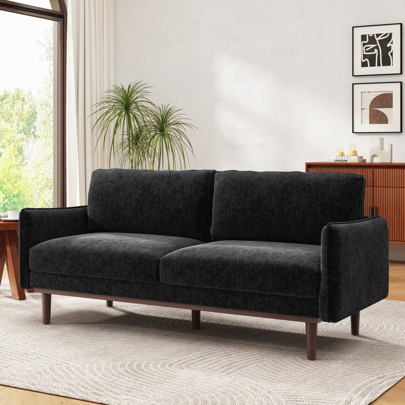 2-Seater Upholstered Sofa, Chenille - Black