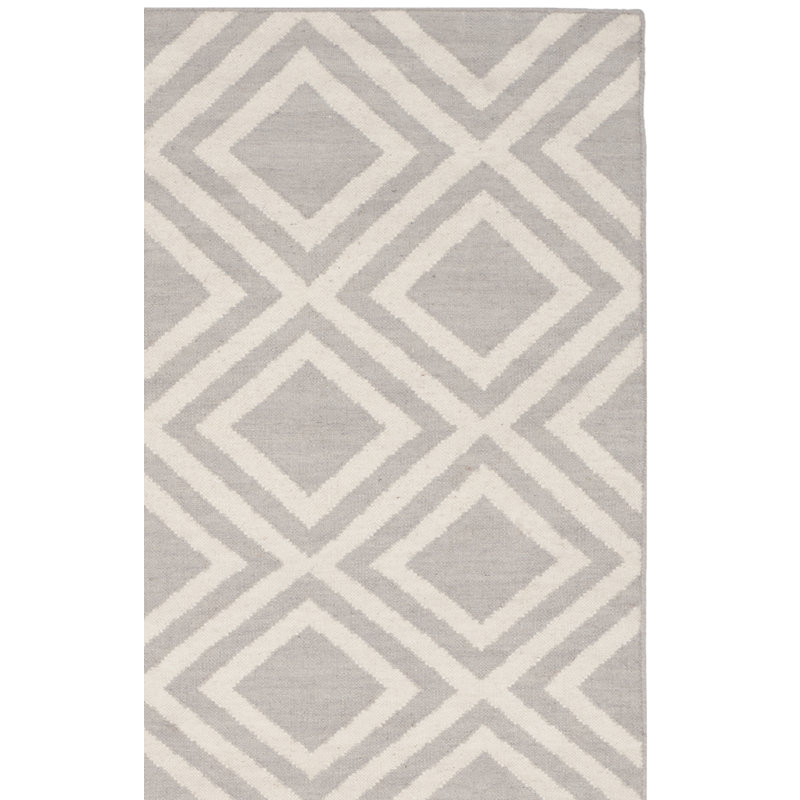 Brianna Hand Woven Flat Weave Wool/Cotton Geometric Rug in Gray/Ivory, Rectangle 2'6" x 4'
