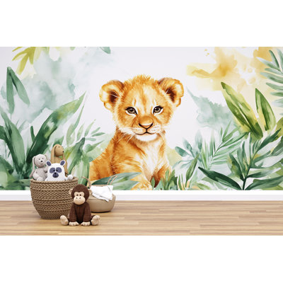 Adorable bébé lion, papier peint aquarelle, animaux de la jungle, safari, chambre d'enfant et chambre d'enfant