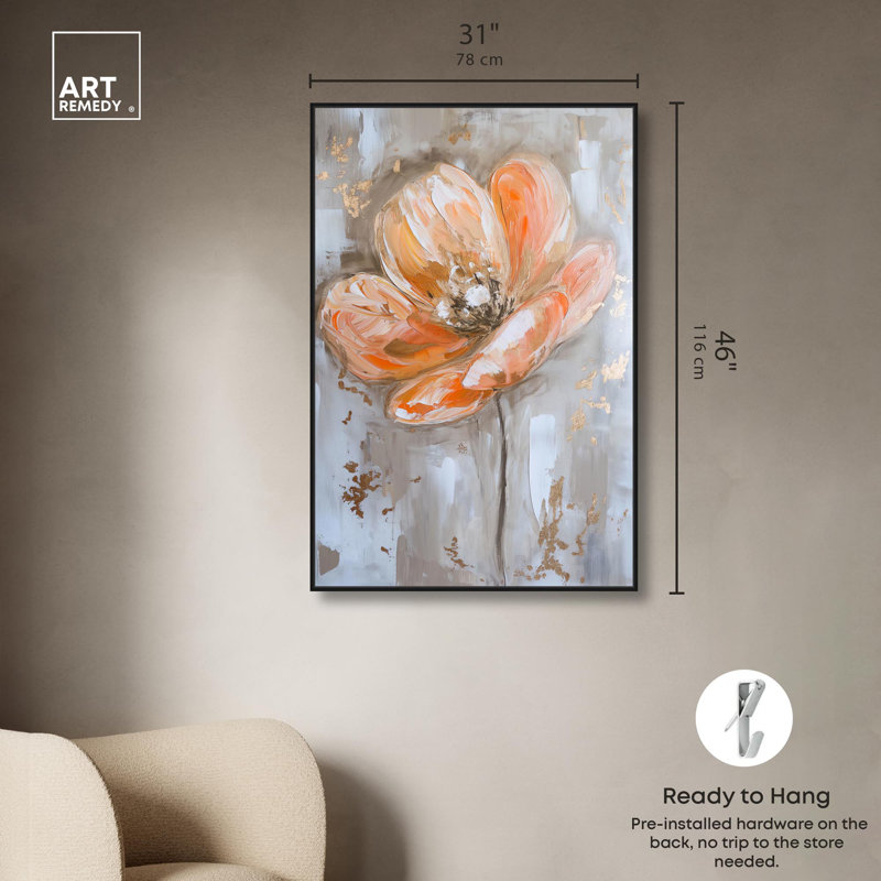 Toile «Ochre Whisper II» par Hokku Designs, H 37 po x l 25 po, Cadre noir