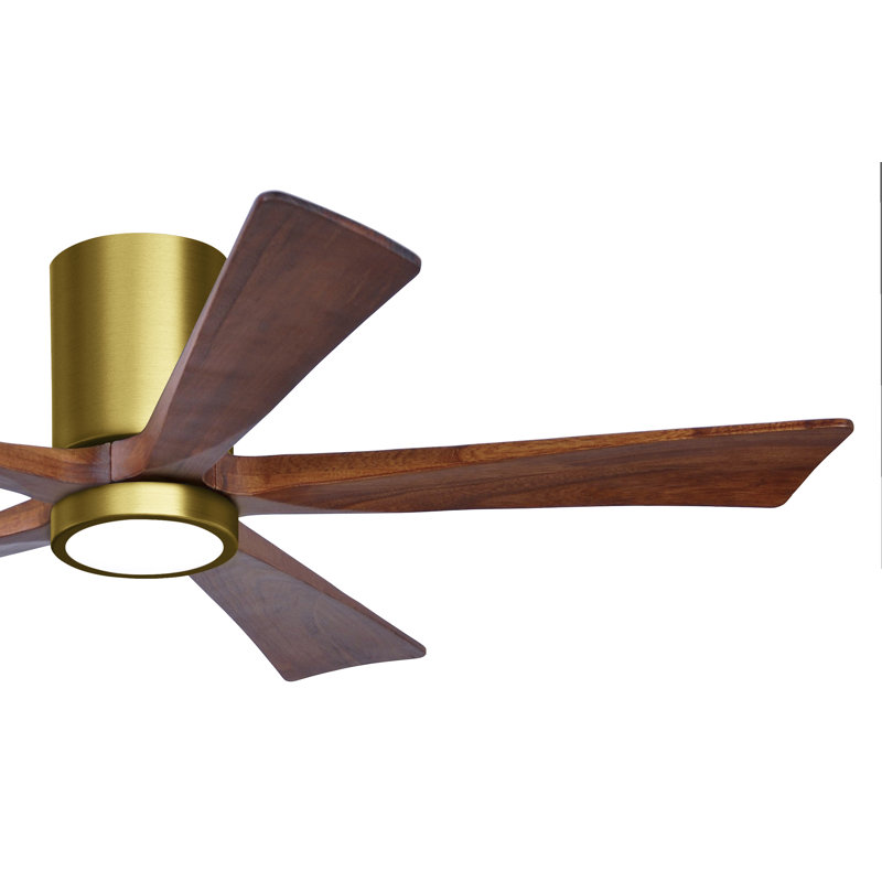 Irene Flushmount Light Kit 5 Blade LED Ceiling Fan, Brushed Brass, 52", Walnut Tone