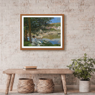 Serene Lake Scene Wall Art, Framed Countryside Painting With Tree And Boat