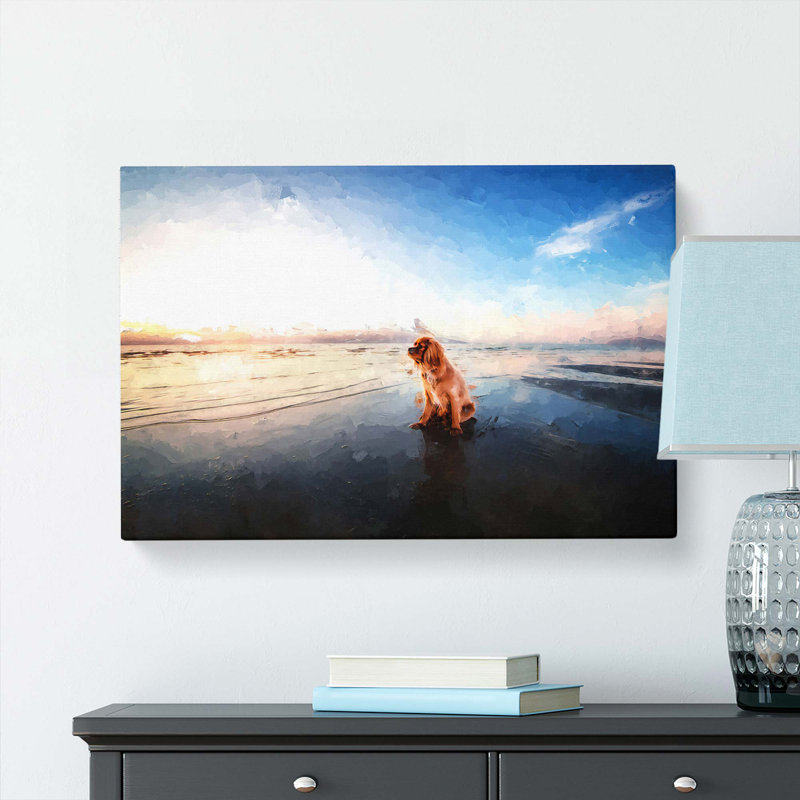 King Charles Spaniel Upon The Beach In Abstract - Wrapped Canvas, 60cm H x 91cm W x 3cm D