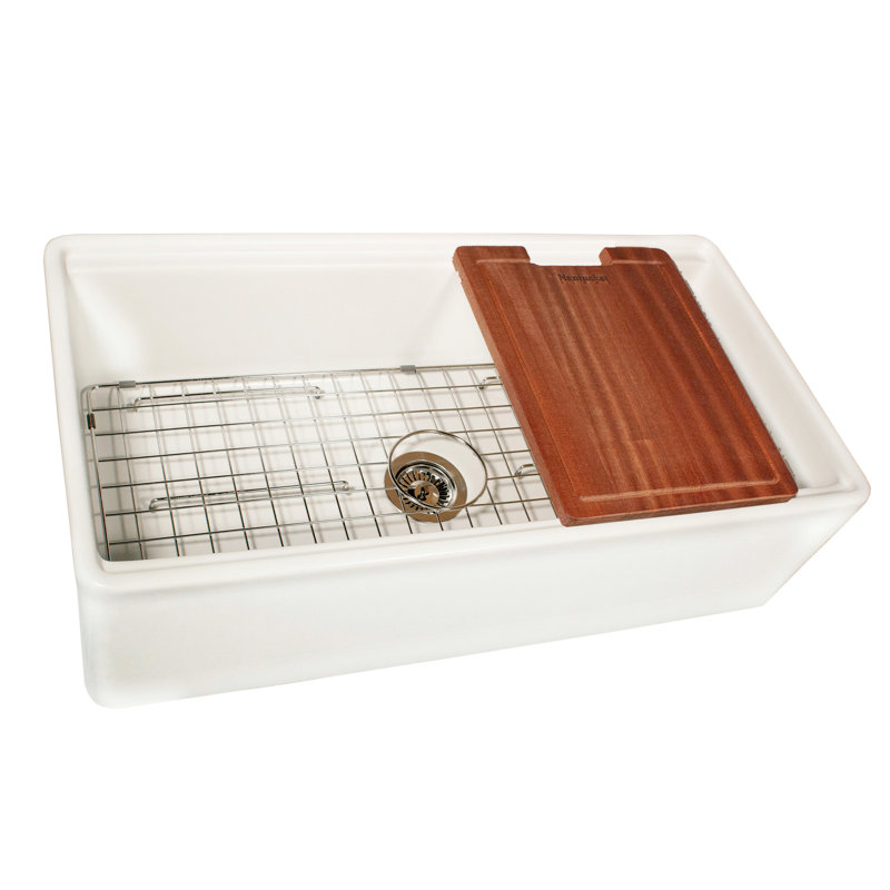 35.75 Inch European Fireclay Farmhouse Prep Station Sink, Matte White