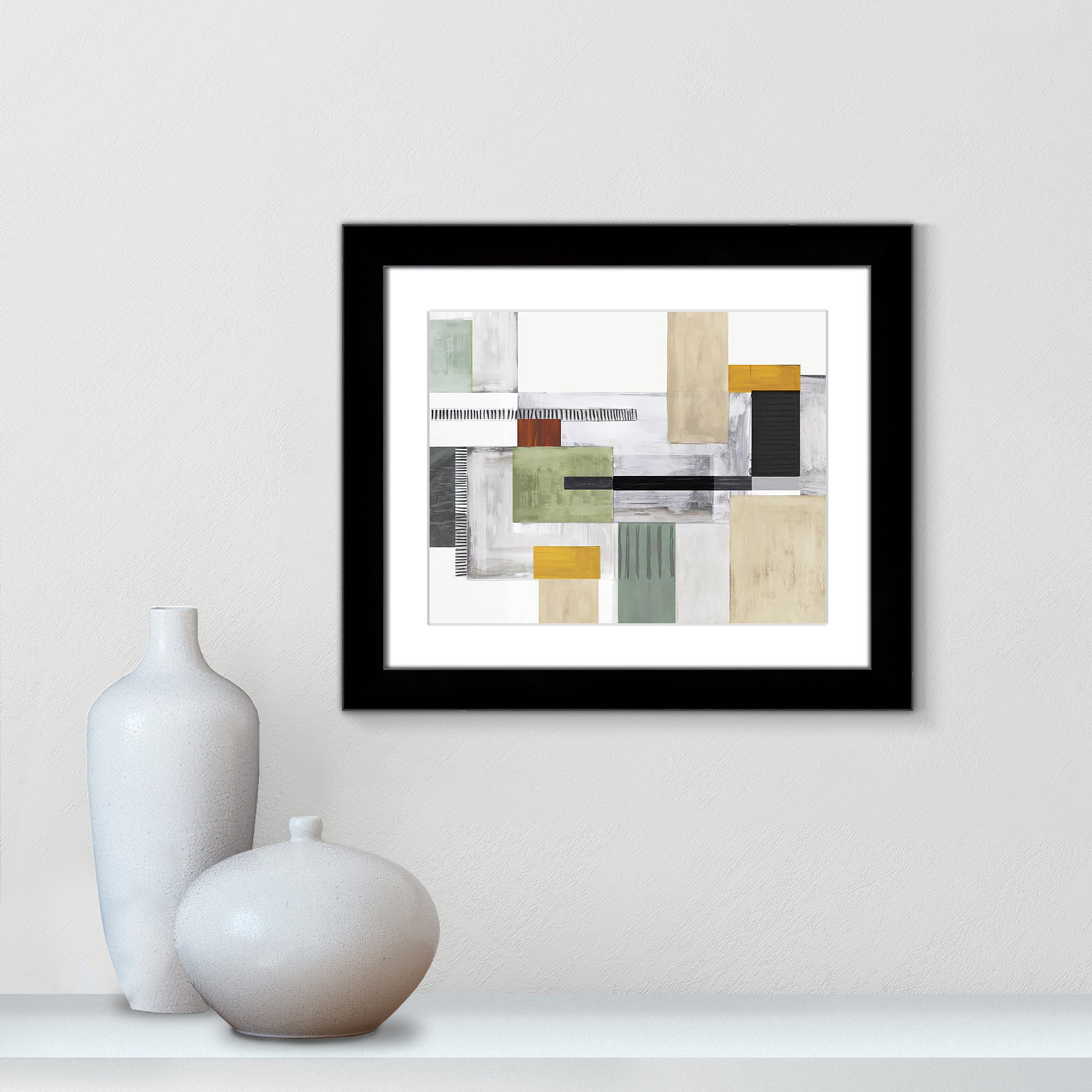 Playful Blocks by Tom Reeves, White, 17.5" H x 20.5" W x 1.25" D, Black Cube Picture Framed
