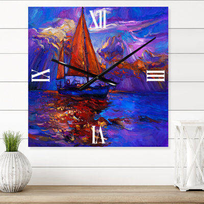 Horloge murale voilier sur coucher de soleil