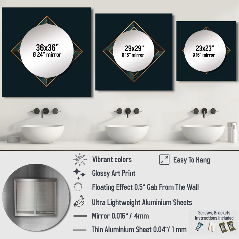 Dekow - Geometric Square Mirror Wall Decor For Bedroom, 36" x 36"