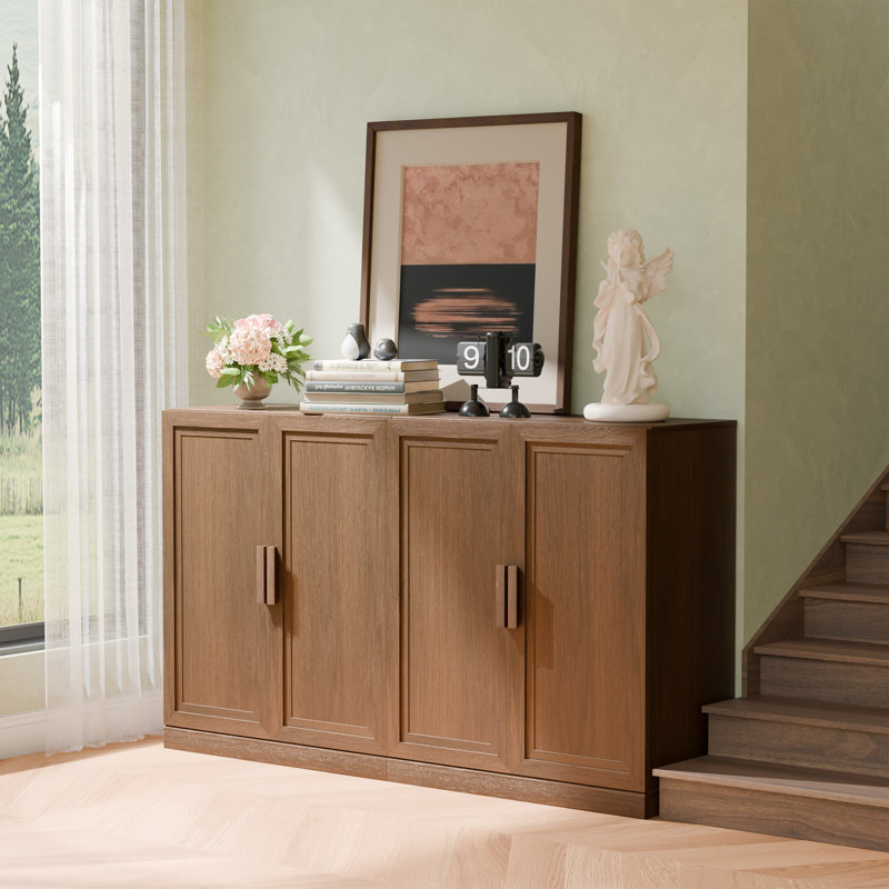 36'' H Farmhouse Wood Sideboard with Adjustable Shelves Buffet Cabinet Coffee Bar for Dining Room Hallway, Walnut