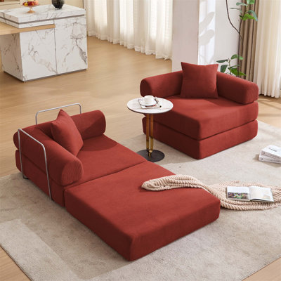 Modular Sofa Bed For Apartment, Convertible Sofa Bed With Fixed-Shape Frame & Removable Armrests, Folding Mattress For Small Spaces, No Assembly, Corduroy