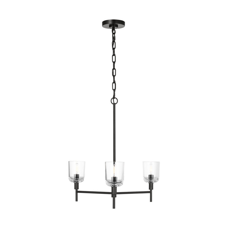 Thom Filicia Coury Light Dining Room Chandelier With Clear Shade, 23.5" H x 24" W x 24" D, Aged Iron, 3 Lights