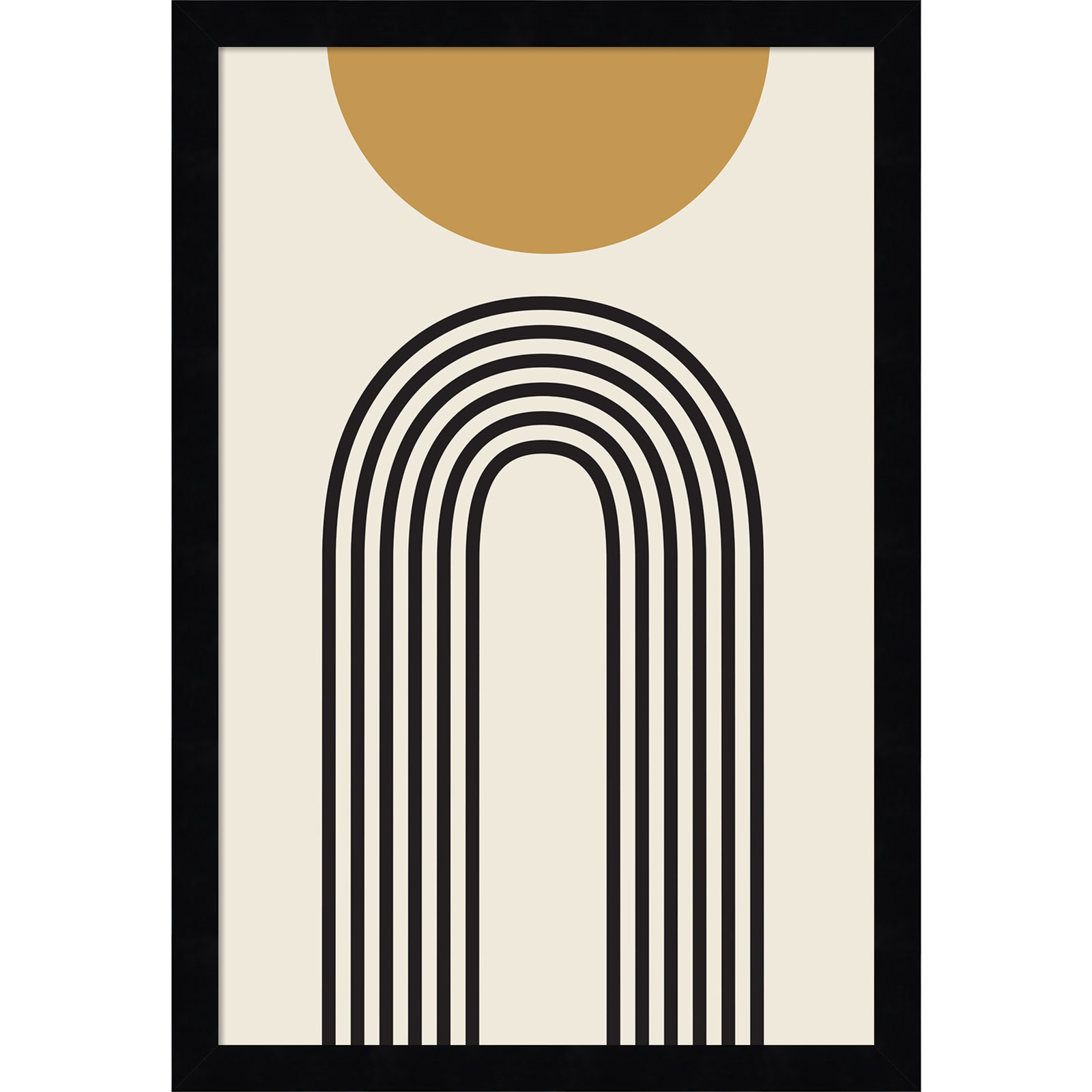 Retro Mountain Sunrise Print, Black, 19.25" H x 13.25" W x 0.88" D