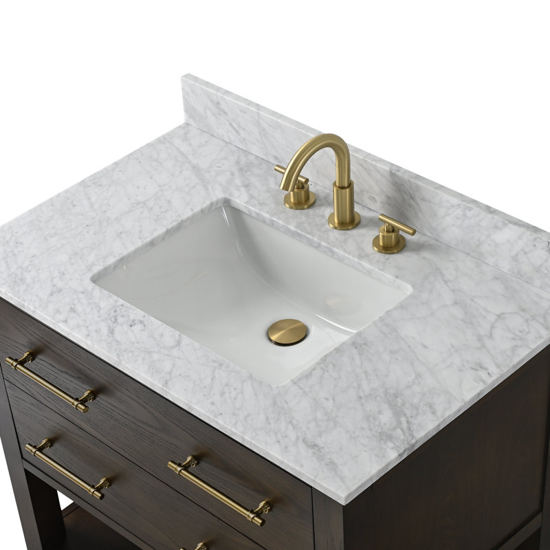 Meuble-lavabo simple 36 po Winsor Keri, Chêne brun / laiton antique