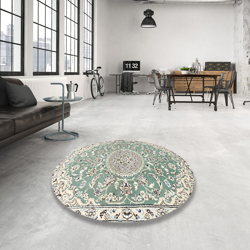 Tapis vert/gris traditionnel Wynwood, Rond 8 pi