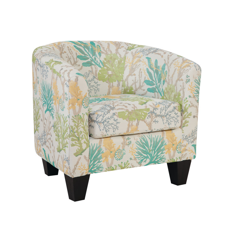 Ellen Upholstered Barrel Chair, Under the Sea Teal/Cream Polyester Blend