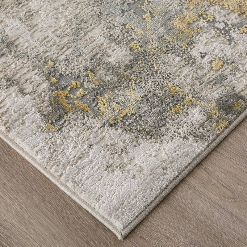 Annya Abstract Jute Ivory/Yellow/Gold Area Rug, Rectangle 8' x 11'