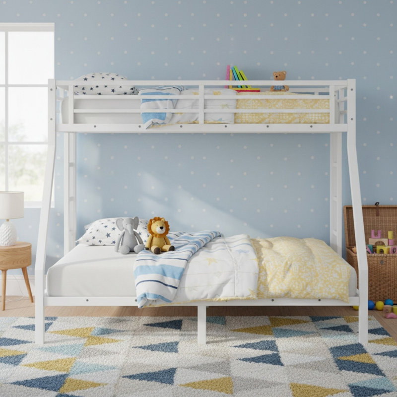 Lit superposé simple au-dessus de très grand lit en métal pour adolescents et adultes, Simple TG sur grand, Blanc