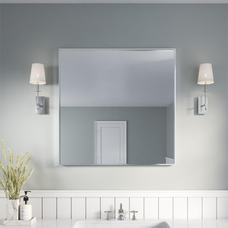 Miroir en aluminium à angle droit avec cadre en aluminium - Miroir d'appoint mural, Carré, 36 po x 36 po