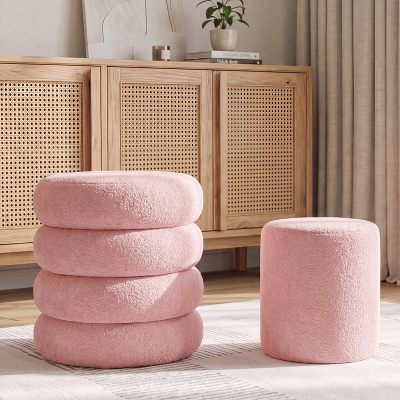 Ensemble de 2 repose-pieds rond avec repose-pieds Boucle (rose) avec couvercle de rangement amovible, Rose