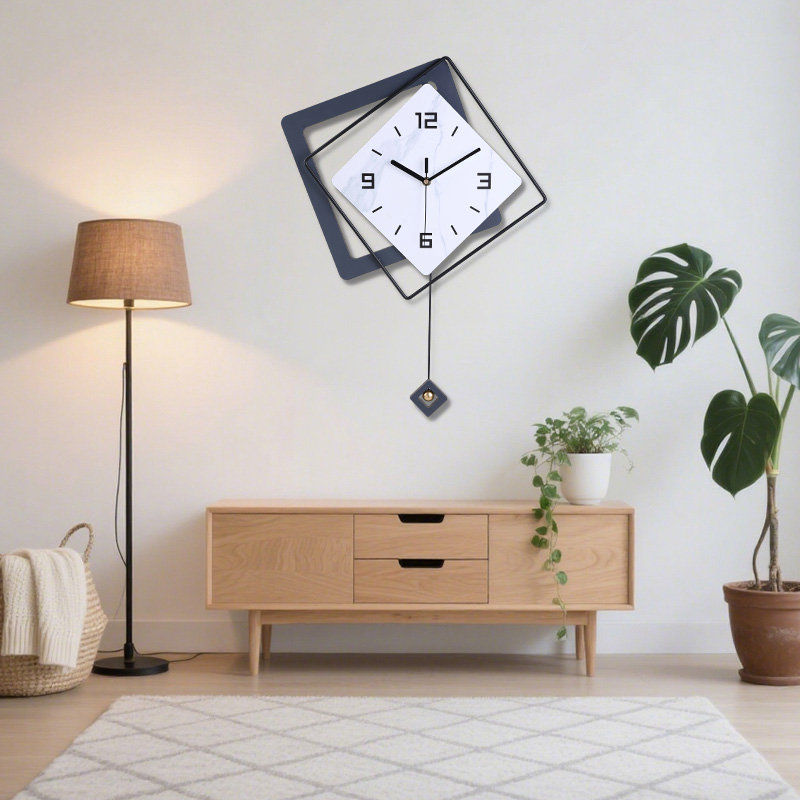 Horloge murale avec pendule, quartz silencieux de qualité silencieuse, Noir