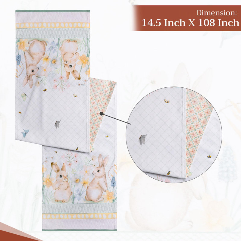 Maison d' Hermine Table Runner 100% Cotton Double Layer Table Runners 108 inches Long Decorative for Home Kitchen Dining Valentines Day Decorations Spring Summer (Easter Dew, 14.5" x 108")