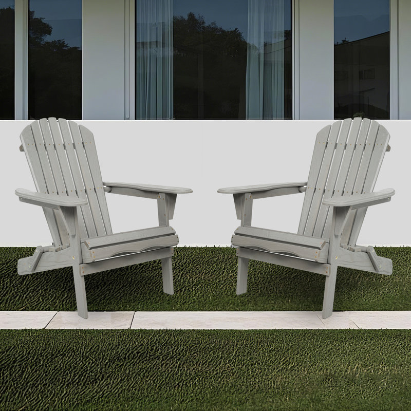 Ensemble de 2 chaises longues en bois massif pour l'extérieur, Gris clair