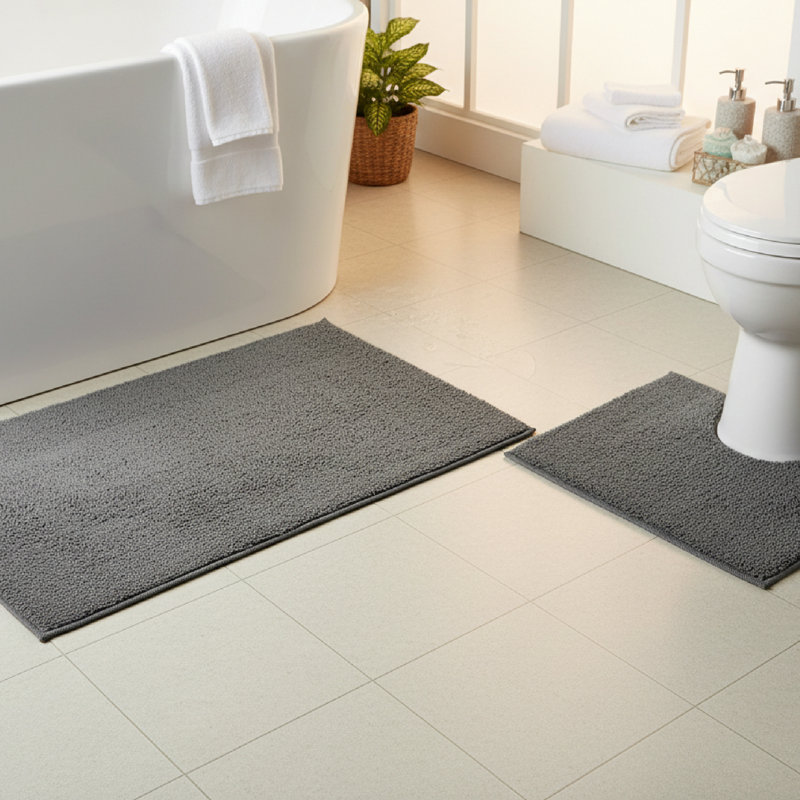Haight 2Pc Cotton Bath Mat W/Rubber Backing Set Grey, Gray