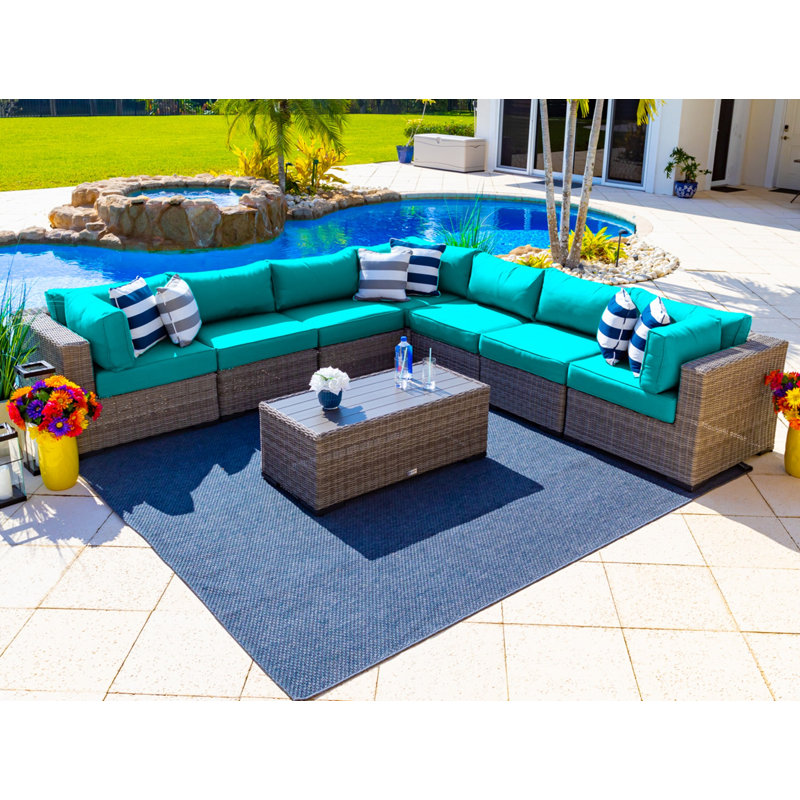 Ensemble de conversation en osier / rotin pour 6 personnes avec coussins Sunbrella Aleyza, Toile Aruba Sunbrella®