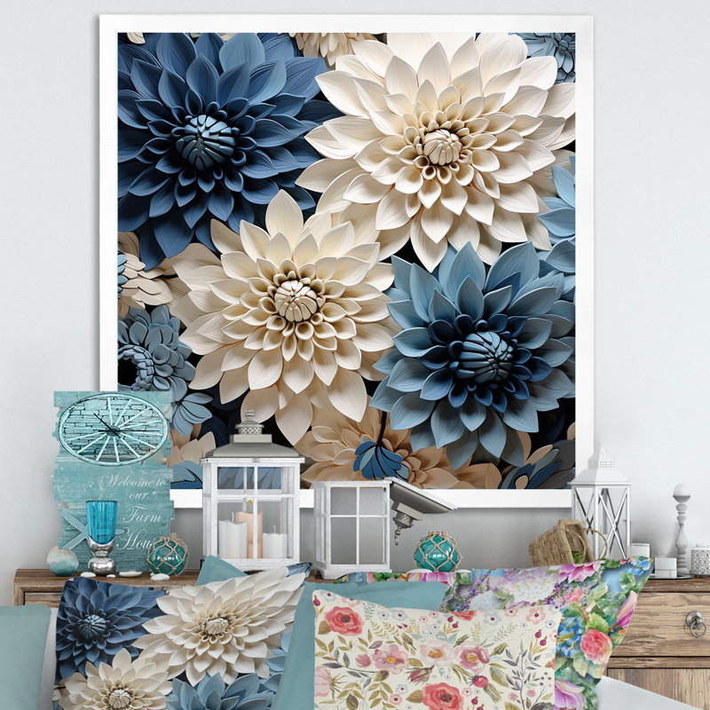 Symphonie blanche et bleue sur toile, H 24 po x l 24 po x P 1 po, Cadre simple blanc