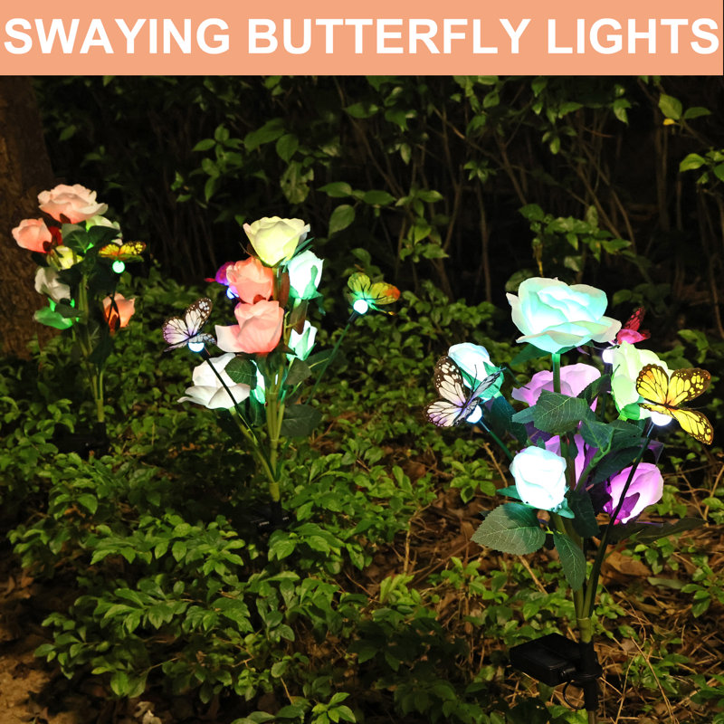 Sunflowers Solar Courtyard Lights, Latest Swaying Butterfly Lights, Rgb 3-color Dimming, Swaying In The Wind, Solar Outdoor Lights, Courtyard Channel Decoration, High Flexibility Wires, And Realistic Butterfly Flowers,Mother's Day Gift
