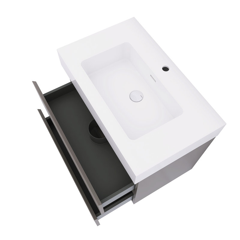 Meuble-lavabo flottant mural 30 po avec lavabo, Gris, Blanc