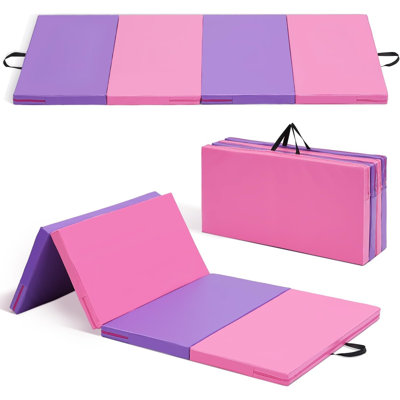 Tapis de gymnastique, tapis d'exercice pliable de 6 pi x 2 pi, tapis de plancher à 4 panneaux de 2 po d'épaisseur avec poignées de transport pour le yoga, le pilates, le culbute, les arts martiaux et la gymnastique à domicile