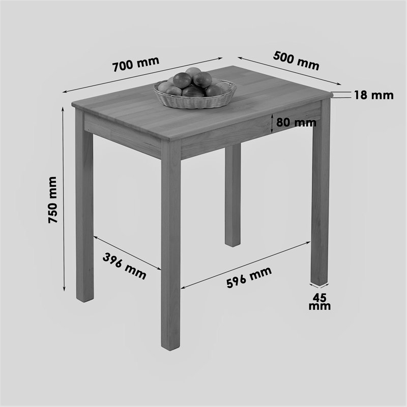 Juliana solid wood dining table, H75 x L70 x W50cm, Heart Oak