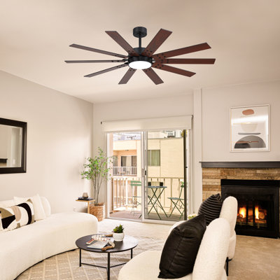 Ventilateur de plafond 60 pouces avec lumières et télécommande, ventilateur noir, DEL 3000-6000K, moteur réversible silencieux, 10 pales, 6 vitesses, pour le salon de la chambre à coucher