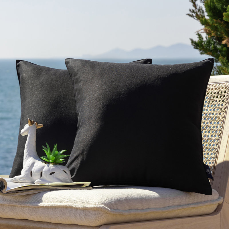Housse de coussin d'extérieur Phantoscope, Carré 18 po, Noir, Housse de coussin seulement - sans coussin