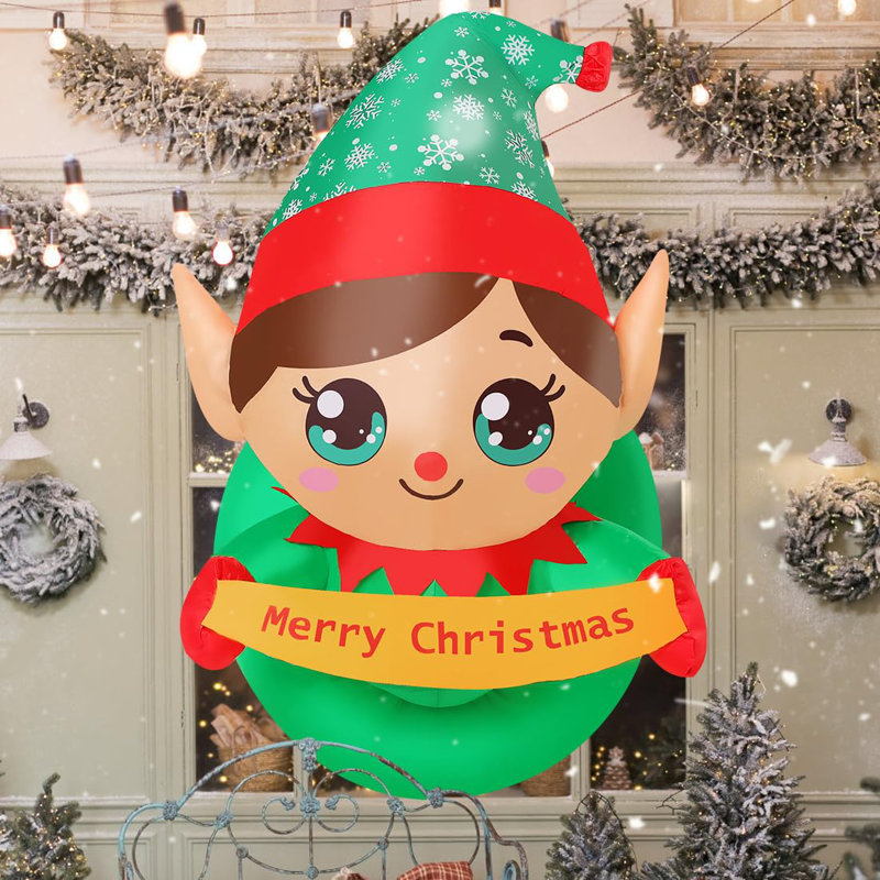 Christmas Inflatables 3.4 FT Inflatable Christmas Elf Lean Out From Window