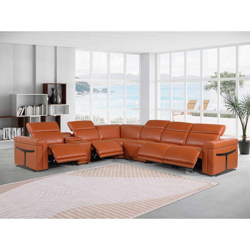 Canapé modulaire en cuir italien Suhur 7 pièces, Cuir véritable chameau