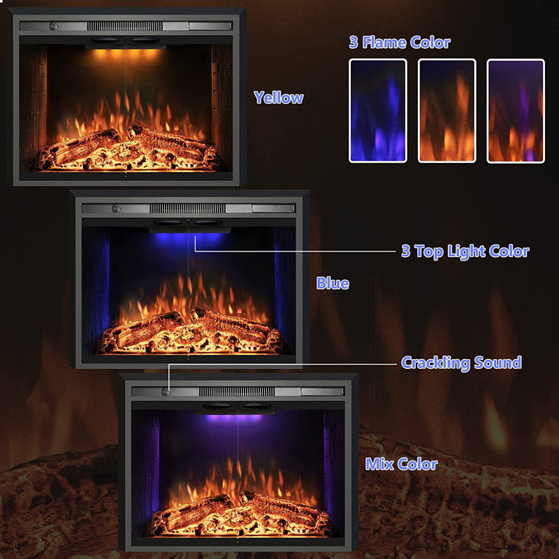 Aadila Electric Fireplace Insert with Trim Kit, 29.52" H x 41.92" W x 8.80" D