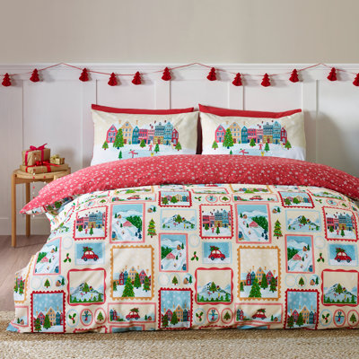 Christmas Town Stamps Reversible Duvet Cover Set