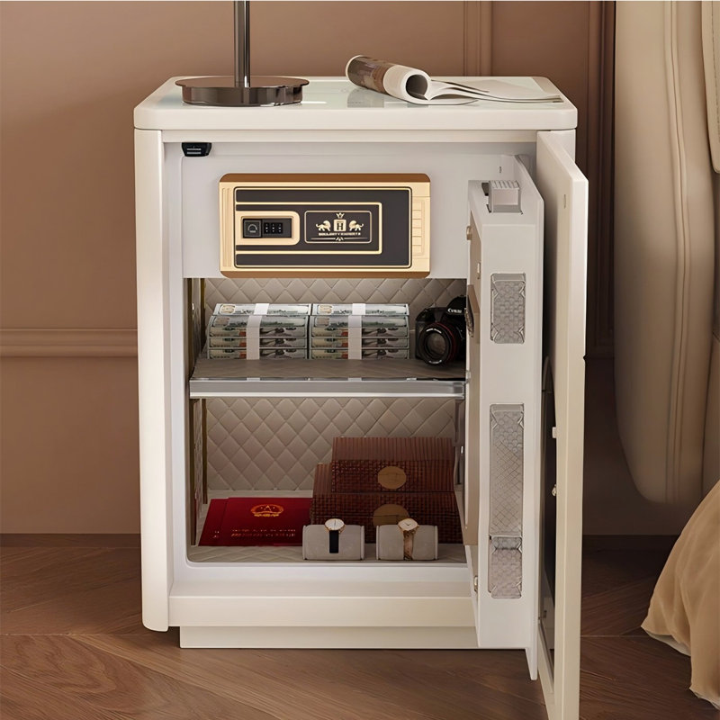 Petite table de chevet blanche 23,23 po avec coffre-fort intégré