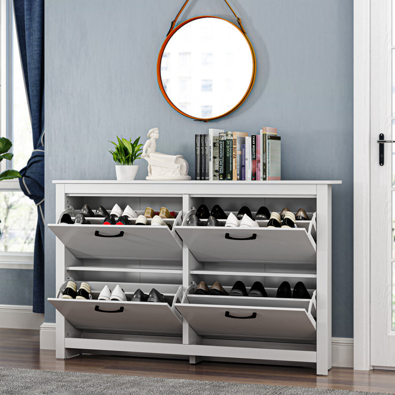Limestone 4 Door Flip Down Shoe Storage, White