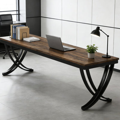 Bureau double pour ordinateur avec espace de travail vaste, idéal pour plusieurs appareils, style industriel, cadre, entretien simple, espace pour deux personnes de 78,7 po, bureau en bois et métal, à endommager