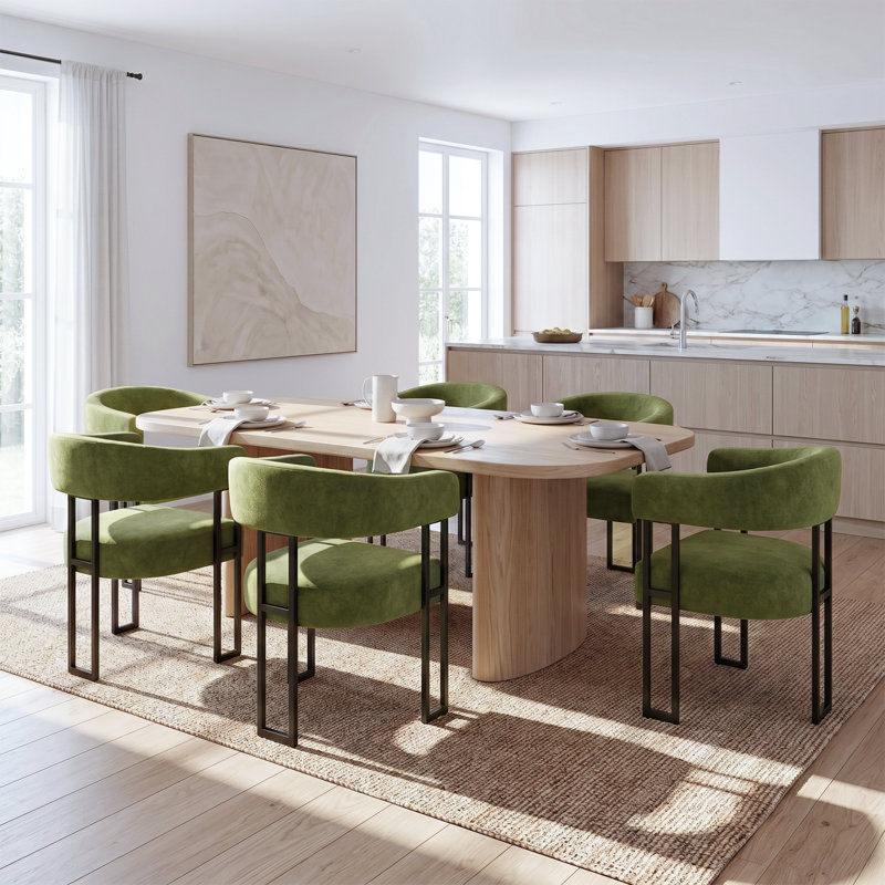Upholstered Velvet Dining Armchair - 18.1" Seat Height Kitchen Side Chairs, 4, Green