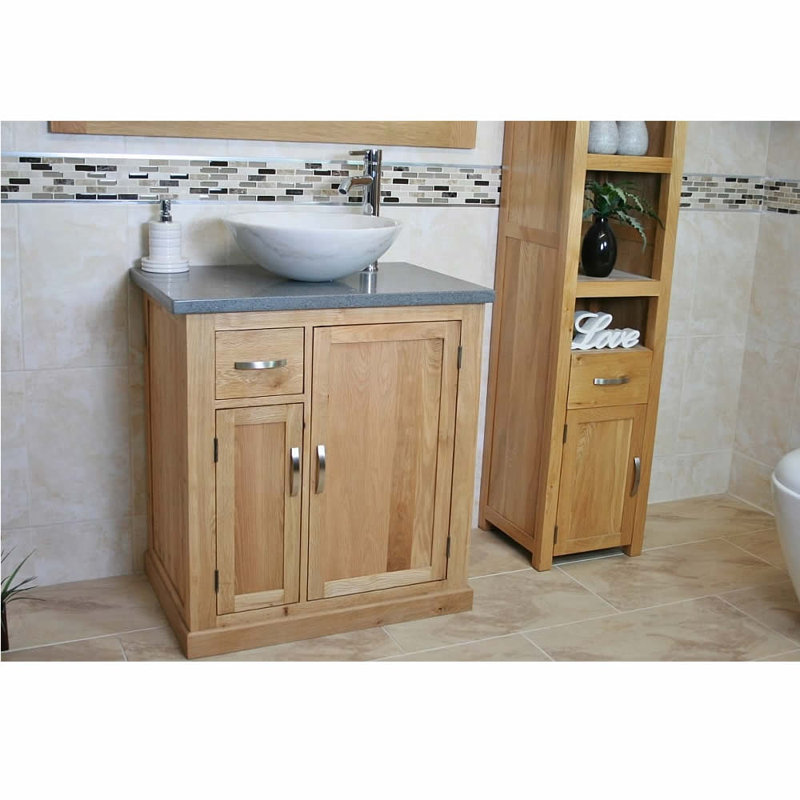 Delavan 750mm Single Bathroom Vanity with Vessel Stone Basin, White