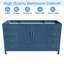 Meuble-lavabo de salle de bain de 60 pouces avec 2 portes doubles à fermeture douce, 1 grand tiroir, 6 petits tiroirs et 2 petits compartiments de rangement rabattables (bleu)