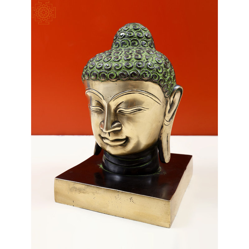 8" Lord Buddha Head Brass Statue – Handcrafted Indian Meditation Idol for Spiritual Home Décor and Meditation Spaces