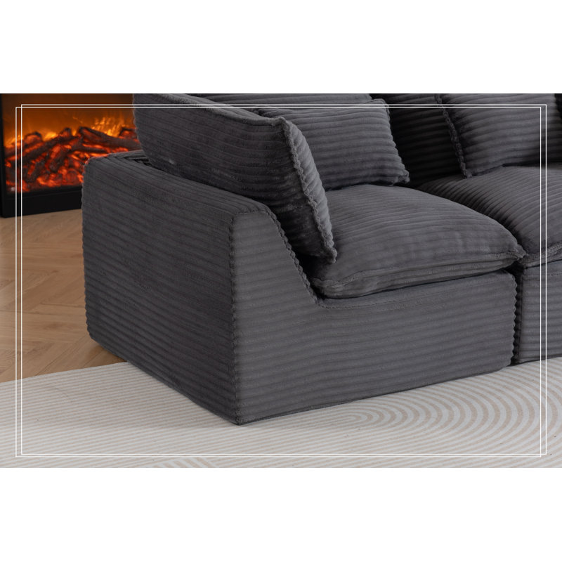 Causeuse en velours côtelé avec coussins, Gris ancien