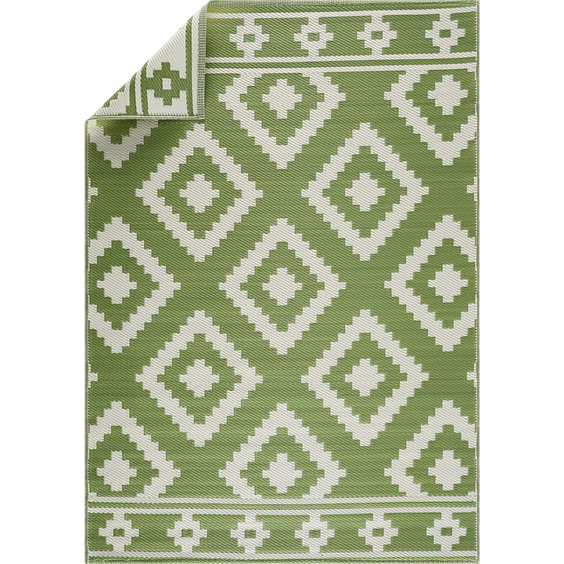 Tapis intérieur / extérieur vert / crème tissé à la machine Hulmeville Southwestern, Rectangle 8 pi x 10 pi