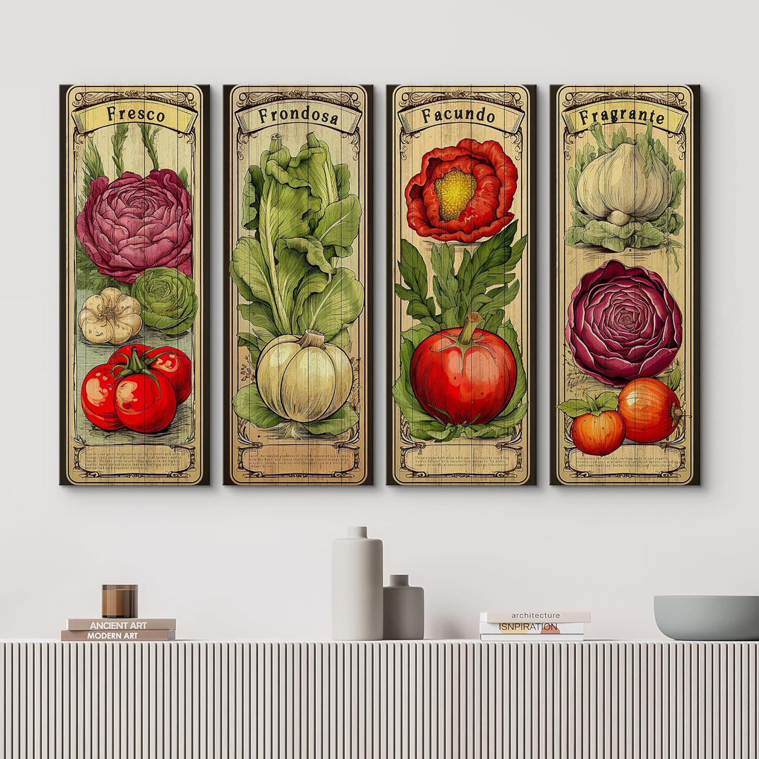 IDEA4WALL Kitchen Food Vintage Green Vegetable Kitchen Decor On Canvas